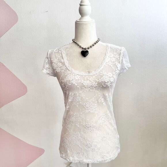White Lace Top Y2K 2000s Coquette‎ Balletcore Fairycore Small - Picture 1 of 7